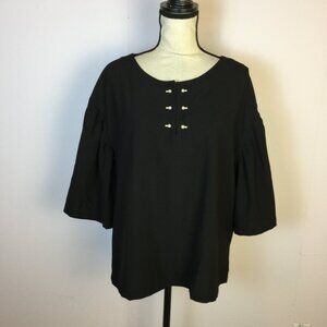 New! Eloquii Blouse Top 18/20 Black Pearl Button Short Sleeve Stretch